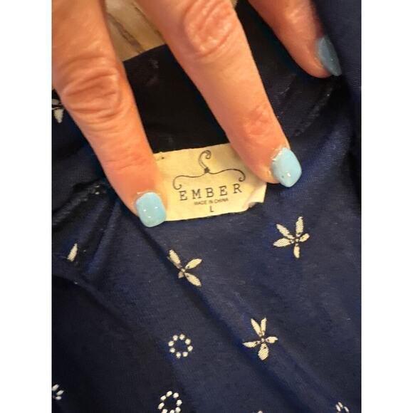 Embers Drape Style Cardigan Womens Large Floral Navy Blue and white - Picture 4 of 5